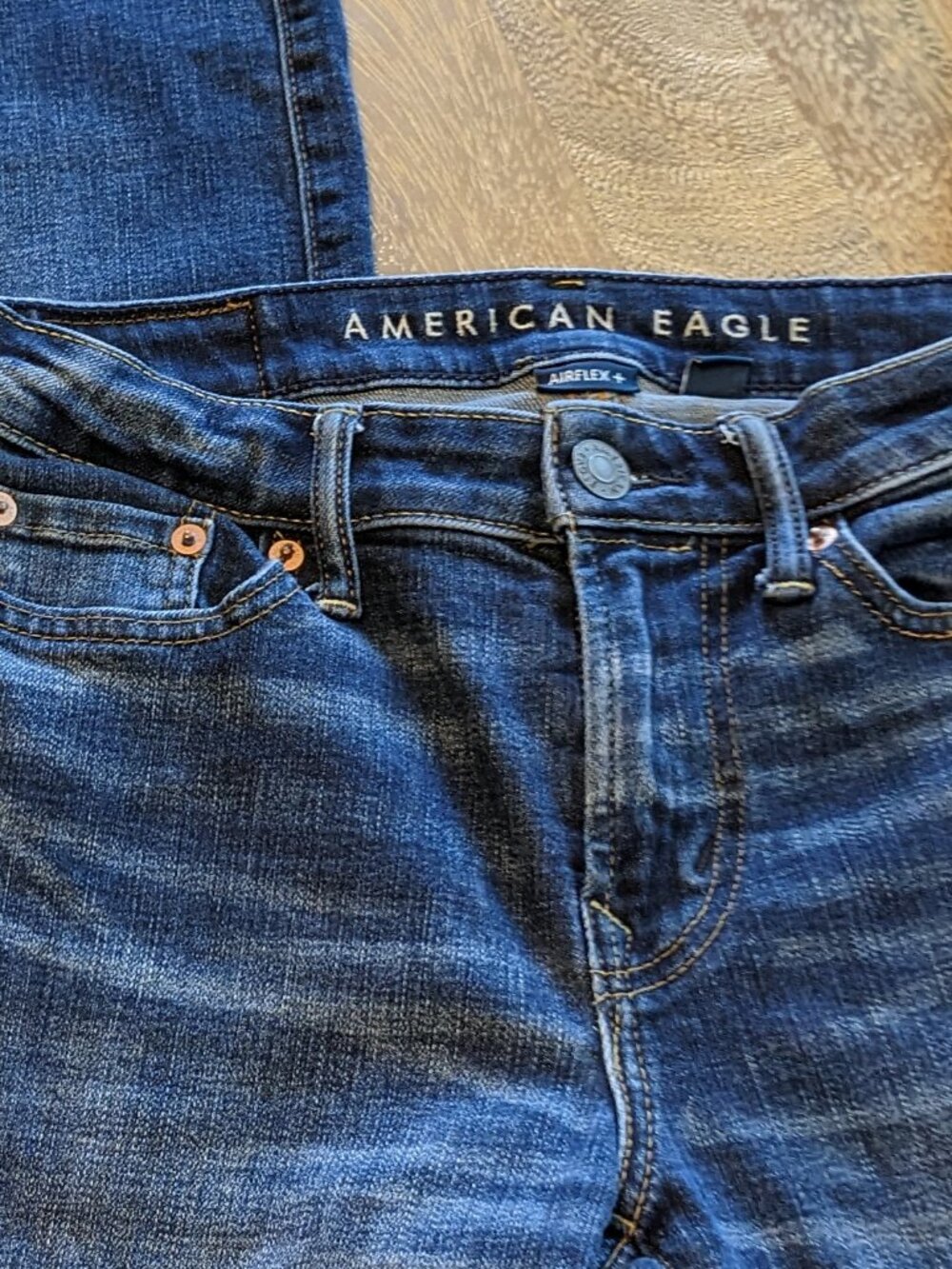 American Eagle Dark Wash Distressed Original Straight Airflex Blue Jeans Size 26 - Picture 8 of 15